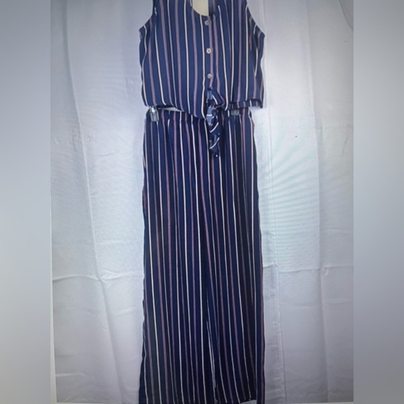 Live To Be Spoiled Womens Blue Striped 2Piece Set Wide Leg Pants XL Crop Top L - Picture 1 of 12